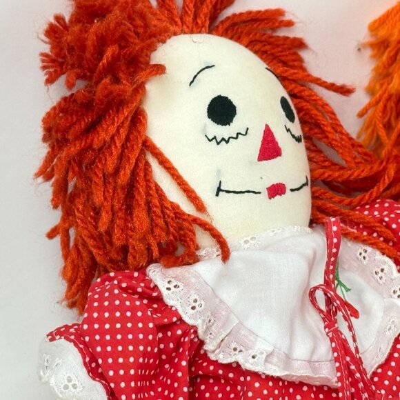 Vintage Raggedy Ann & Andy Dolls Soft Plush Pair 19” Red Polka Dot Clothes - Picture 9 of 11